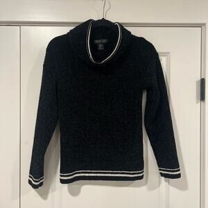 Rachel Zoe Women's Turtleneck Sweater Soft Black‎ with White Trim XS